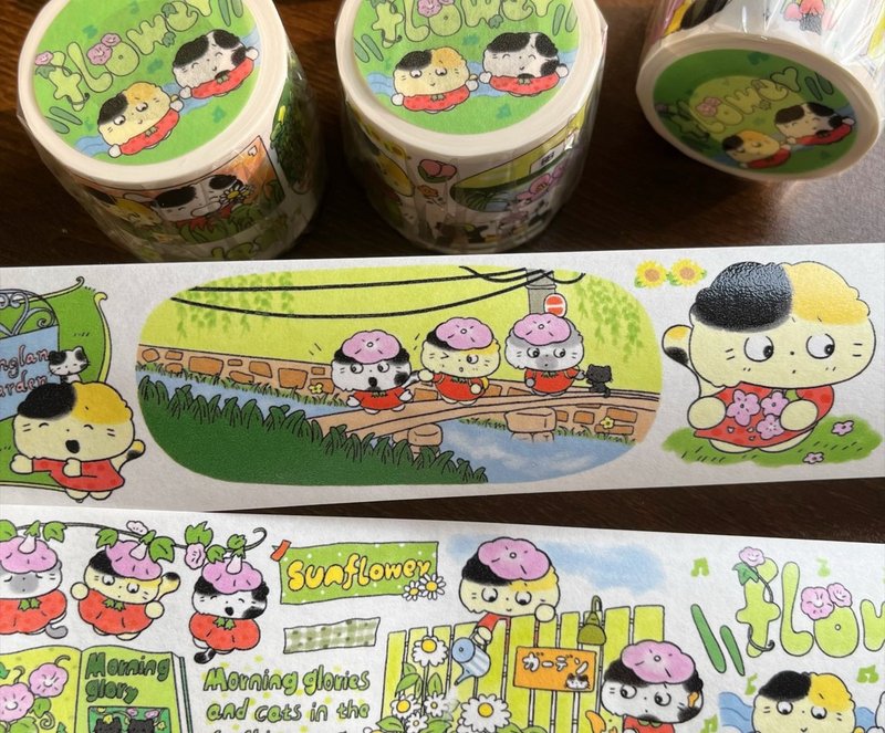 第十六彈【花園日記】可愛貓貓和紙膠帶 - 紙膠帶/和紙/PET - 紙 綠色