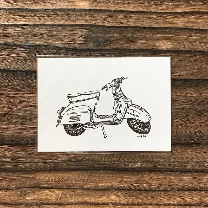 Hand-Painted postcard-vespa - Cards & Postcards - Paper White