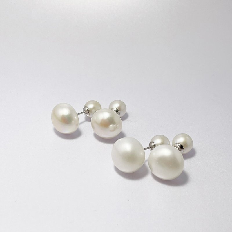 Pearl Double Pearl Earrings Freshwater Beads 12-13mm 7-8mm S925 - ต่างหู - ไข่มุก ขาว