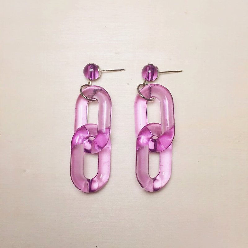 Waterproof Acrylic Transparent Fuchsia Oval Double Buckle Earrings - Earrings & Clip-ons - Acrylic Purple
