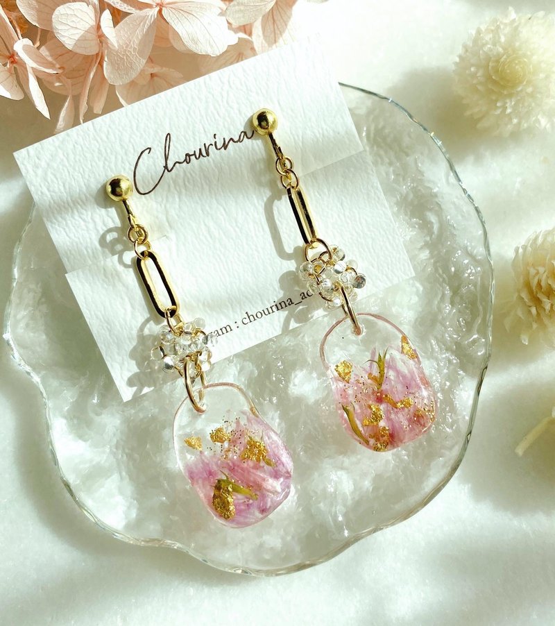 Spring colored cherry blossom Clip-On, earrings - ต่างหู - เรซิน สึชมพู