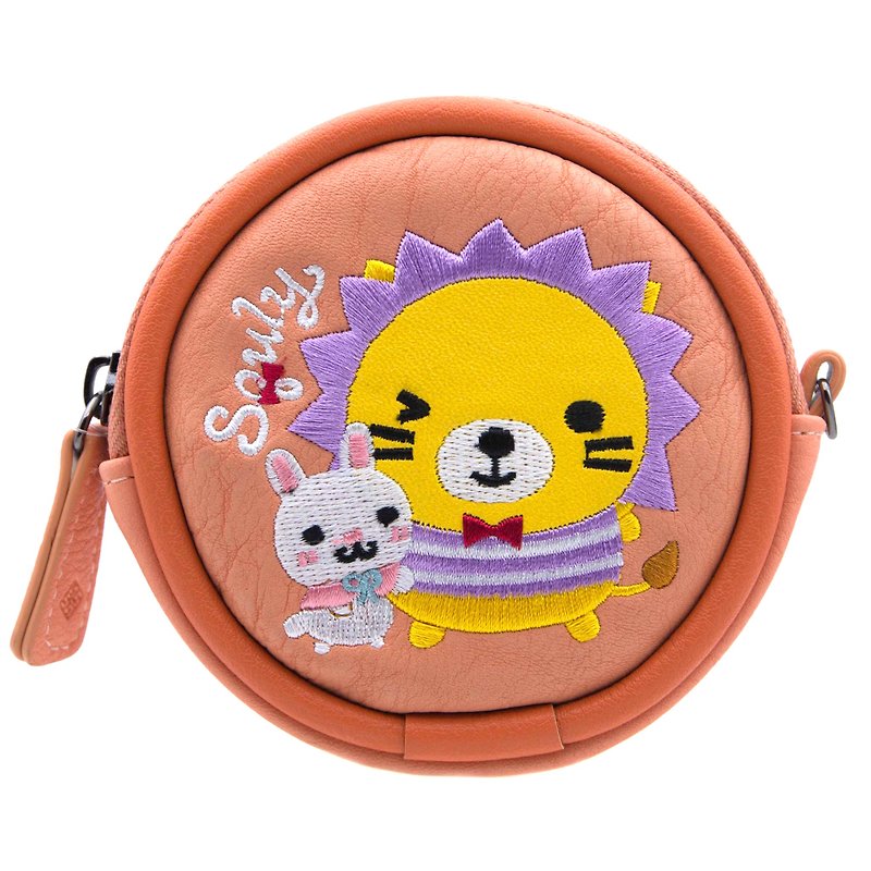 Lion coin purse round coin purse Squly & Friends design birthday gift - Coin Purses - Faux Leather Pink