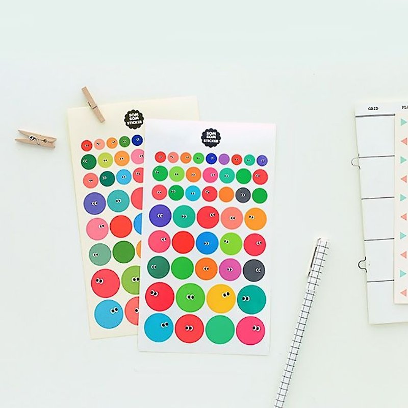 Somsom Geometric Sticker Set - Round, LWK37422 - สติกเกอร์ - กระดาษ หลากหลายสี