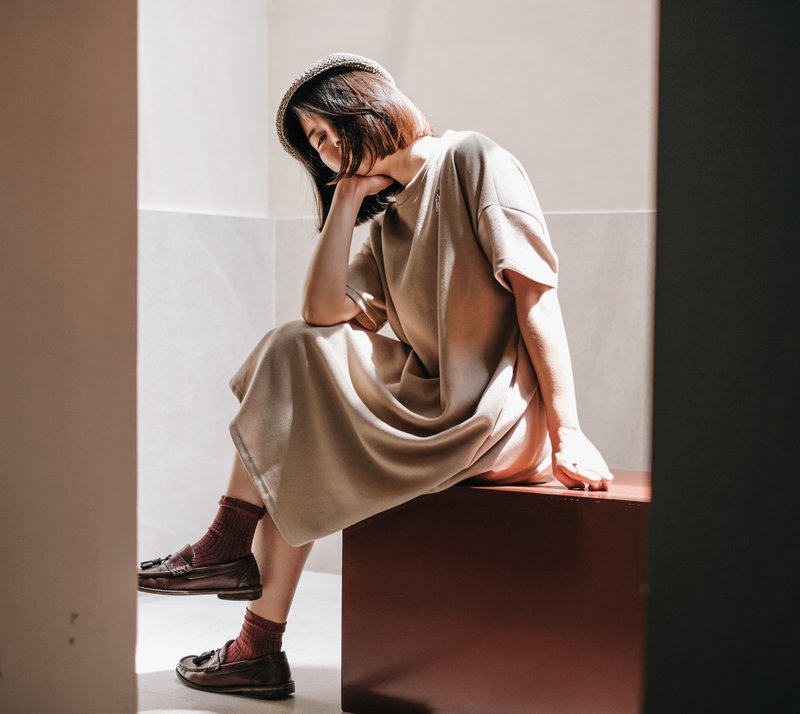 Tee-Dress / Stretch fabric : beige color - One Piece Dresses - Other Materials Khaki