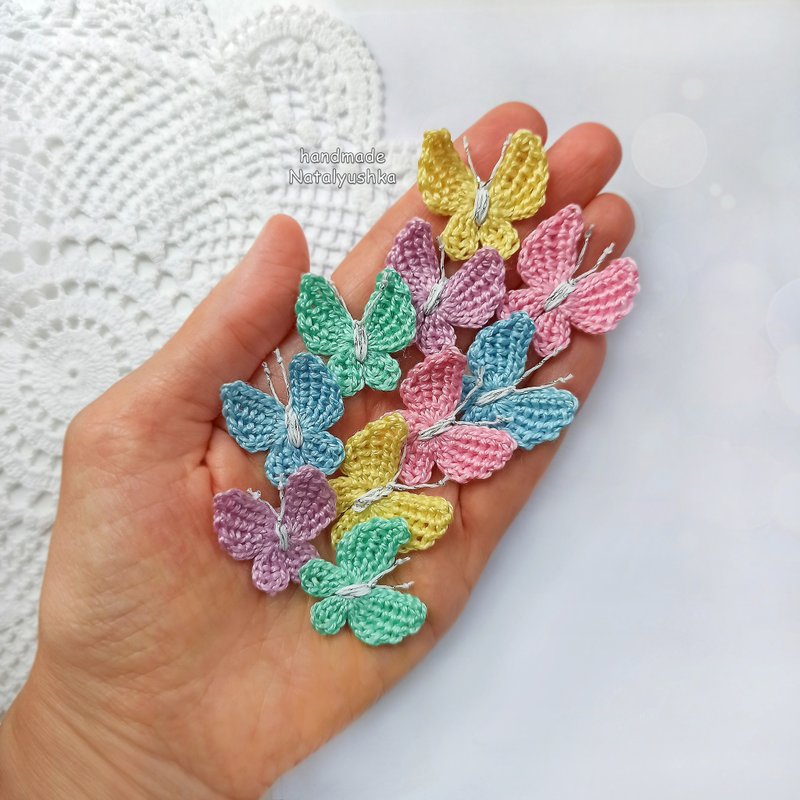 Crochet Butterfly, Applique, Set of colorful butterfly, Butterfly motif, Patch. - อื่นๆ - ผ้าฝ้าย/ผ้าลินิน หลากหลายสี