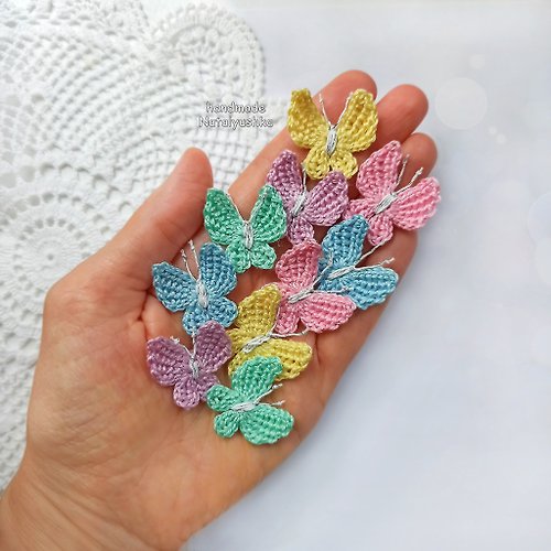 WithLoveNatalia Crochet Butterfly, Applique, Set of colorful butterfly, Butterfly motif, Patch.