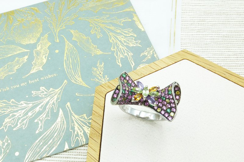 Colorful bow shape ring - แหวนทั่วไป - เครื่องประดับพลอย หลากหลายสี