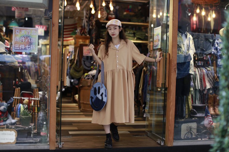 collared tunic dress - One Piece Dresses - Cotton & Hemp Khaki