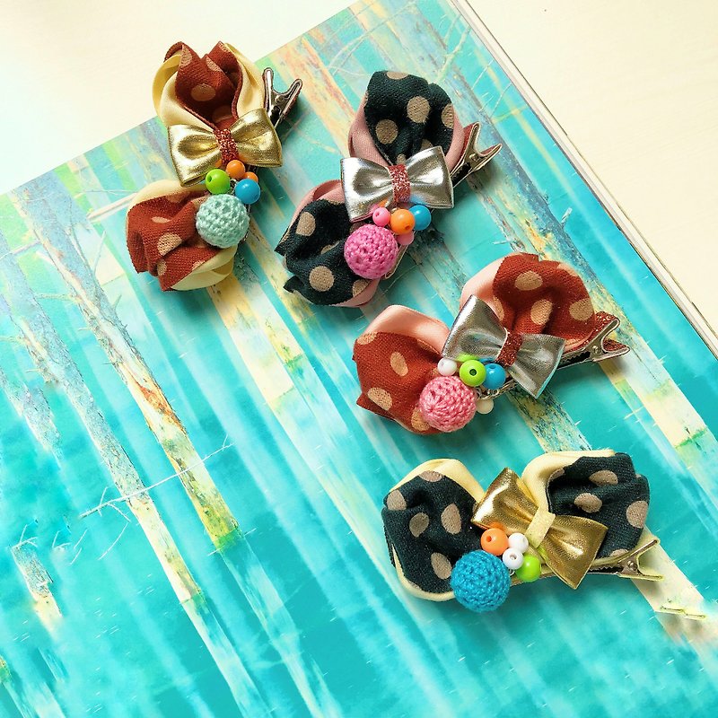 Adults and children share hairpins, water, little color, knitted ball, bow - Hair Accessories - Cotton & Hemp Multicolor