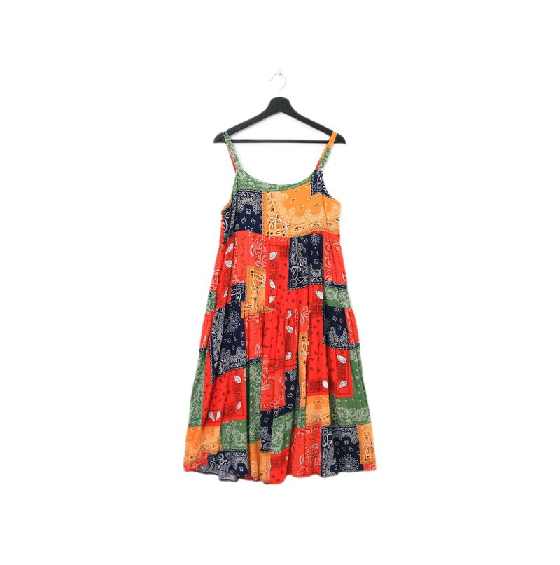 Back to Green-復古長洋裝 鮮豔拼布變形蟲 Ls-20//vintage dress - 洋裝/連身裙 - 棉．麻 
