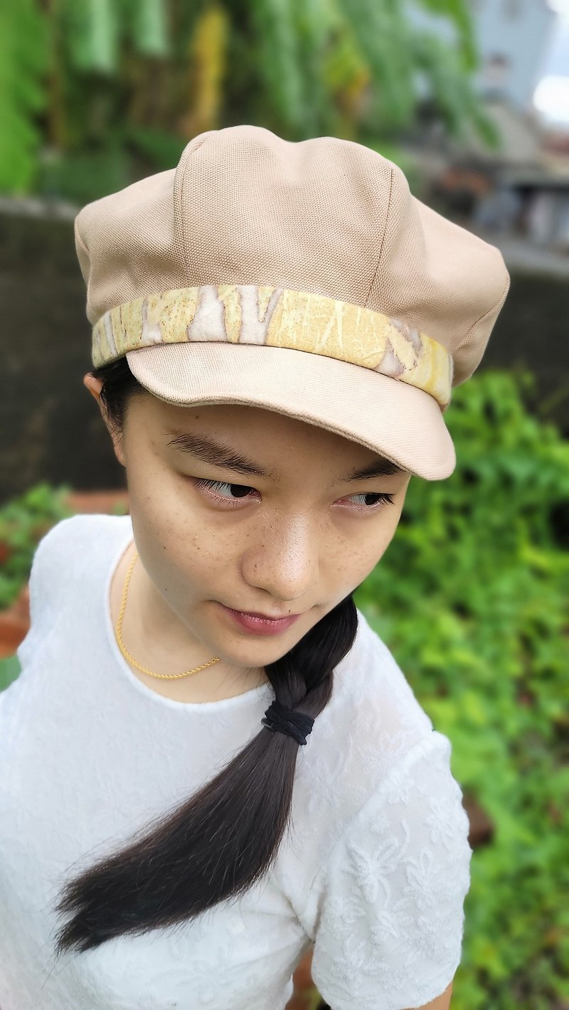 台灣綠工藝認證  善意之帽－報童帽  適合小臉女孩 別緻 俏麗 - 帽子 - 棉．麻 卡其色