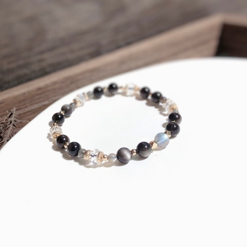 Silver Stone, black backbone, white crystal natural stone bracelet - Bracelets - Crystal 