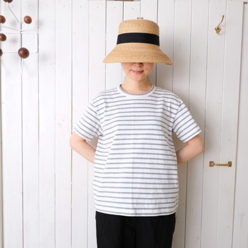 Short sleeve striped off white x light gray - Women's T-Shirts - Cotton & Hemp 