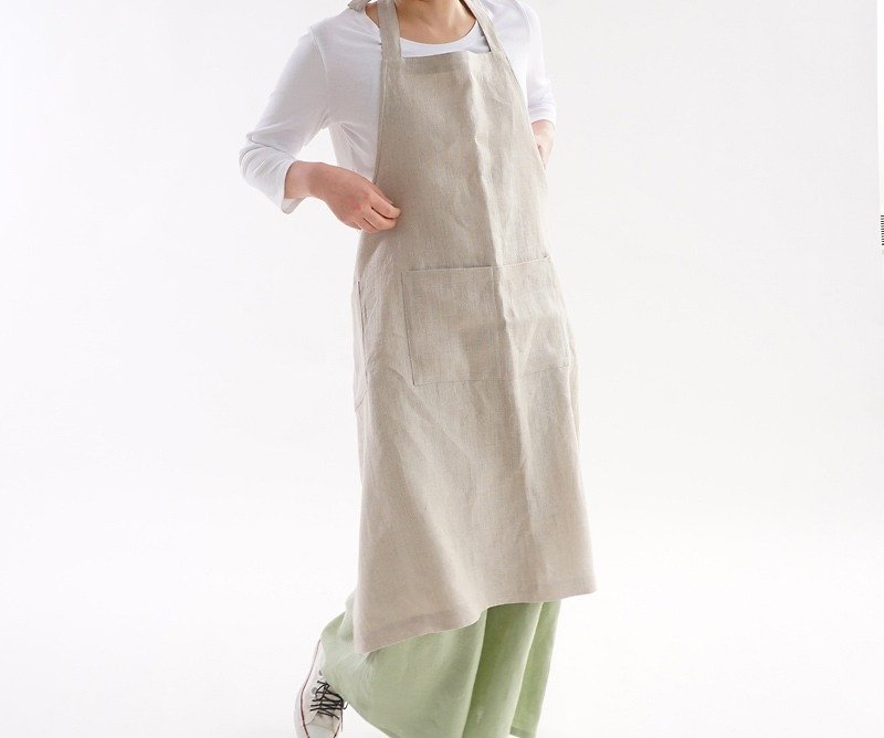 linen / linen apron / apron / flaxen / ap2-4 - Aprons - Cotton & Hemp White