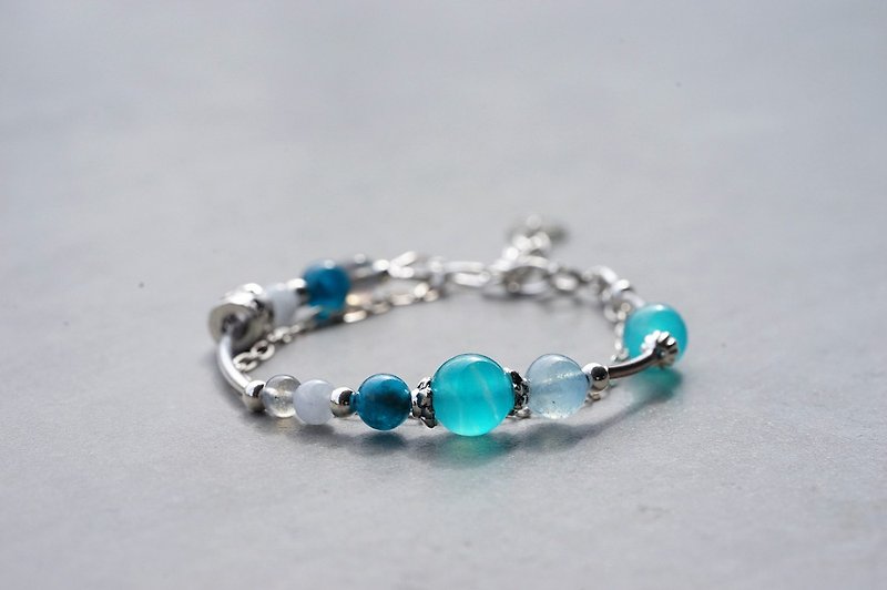 Glacier - Tianhe Stone Stone Aquamarine 925 Sterling Silver Double Link Bracelet - Bracelets - Semi-Precious Stones Blue