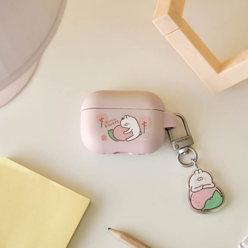 醜白兔懷抱甜桃強悍防摔AirPods保護套(附吊飾) - airpods/耳機保護套 - 塑膠 多色