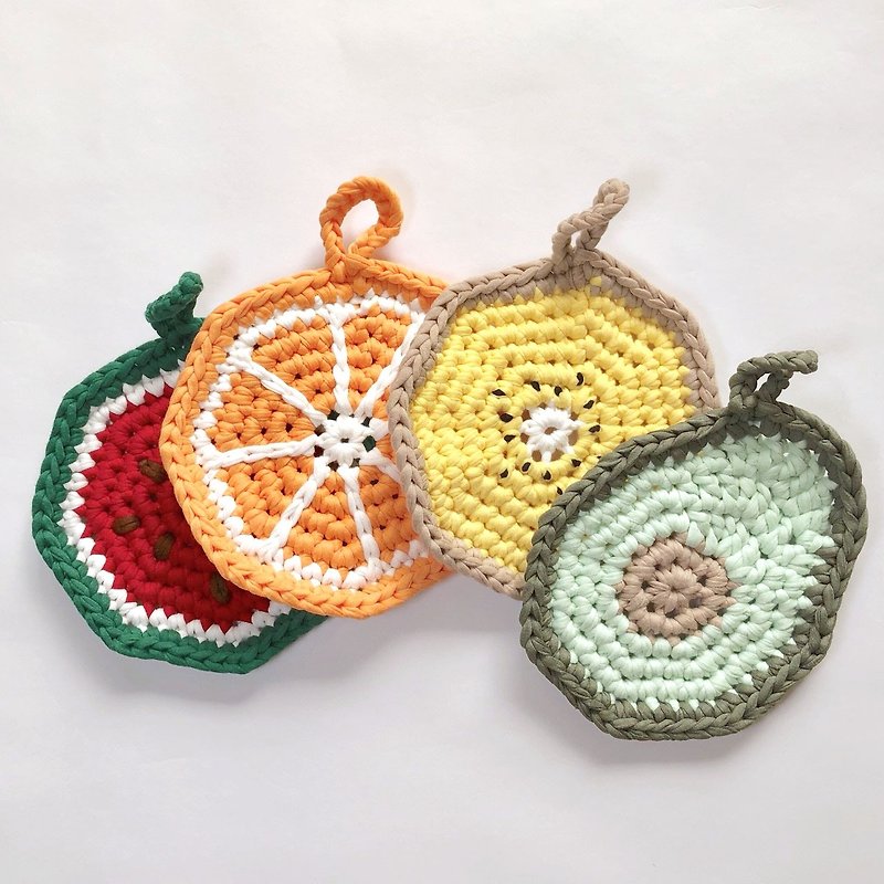 Crochet _ fruit insulation pad - ที่รองแก้ว - ผ้าฝ้าย/ผ้าลินิน สีส้ม