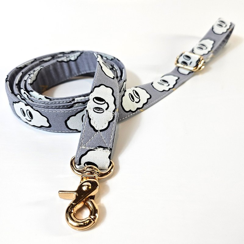 Smile Cloud Gray | Patterned Fabric Dog Leash - 項圈/牽繩 - 棉．麻 白色