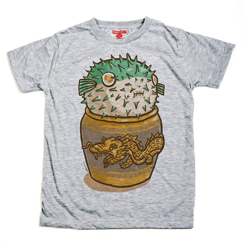Globefish Dragon Jar unisex men woman cotton mix Chapter One T-shirt - 男 T 恤 - 棉．麻 白色