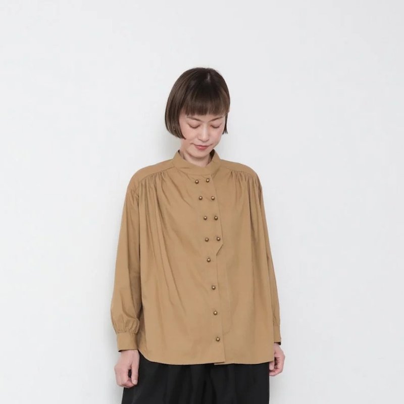 OMAKE.jp Button-down shirt CookShirt Khaki - Women's Tops - Cotton & Hemp Khaki