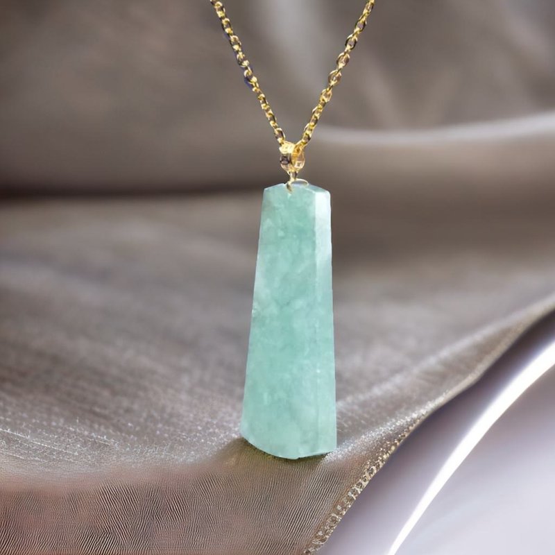 [May Nothing Happen] Ice Green Jadeite Wushi Brand Necklace 18K Gold Pendant | Natural Burmese Jade Grade A Jadeite - Necklaces - Jade Green