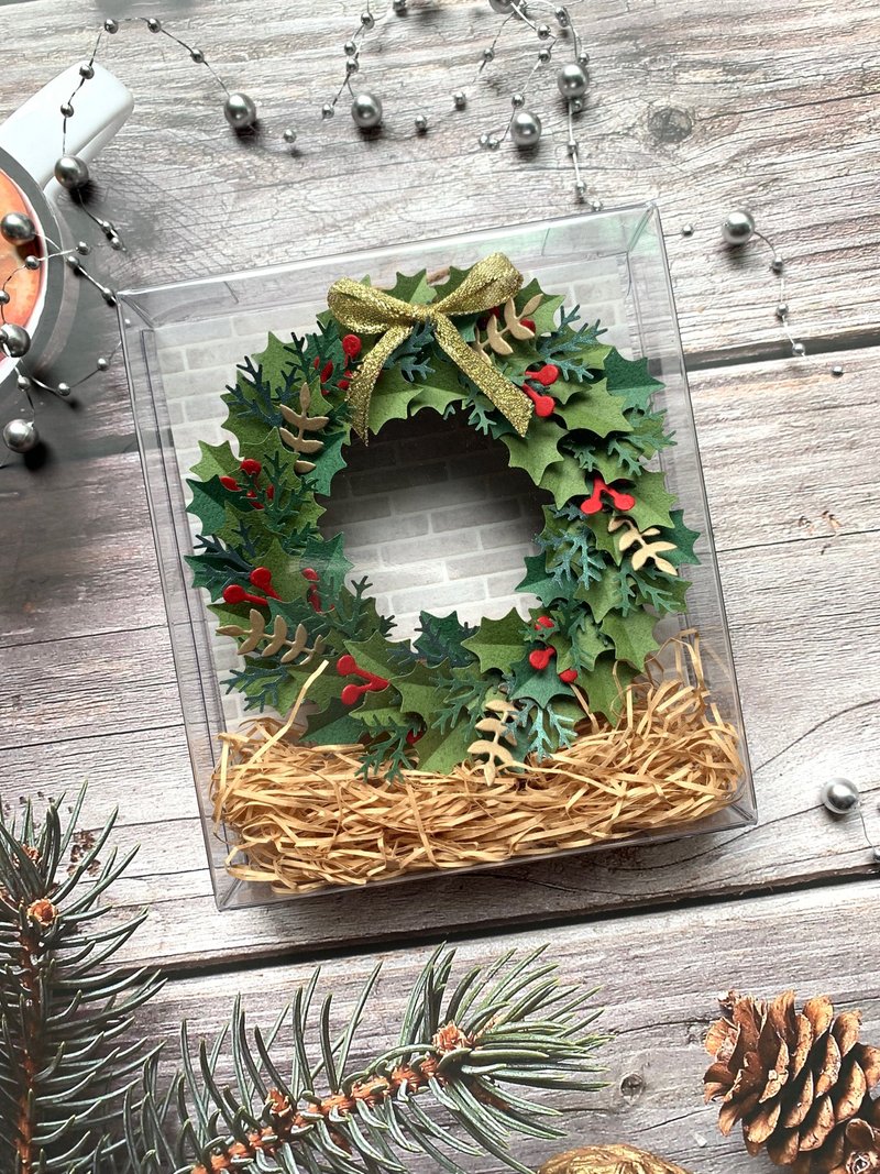 暖心聖誕花圈(小) - 聖誕禮物/小掛飾/交換禮物/Christmas Wreath - 卡片/明信片 - 紙 綠色