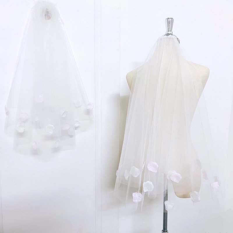 White&Pink flower Veil : Wedding bridal veil - 髮夾/髮圈 - 繡線 
