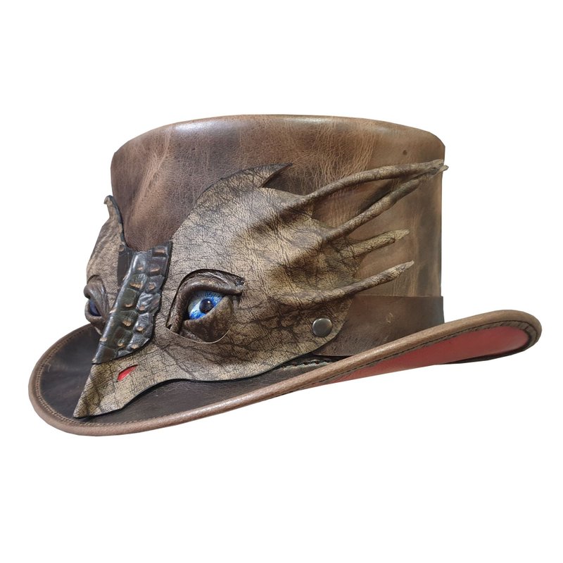 Voodoo Hatter El Dorado Basilisk Band Leather Top Hat - 帽子 - 真皮 咖啡色