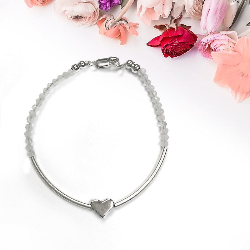 Moon To My Heart | Heart Bracelet | Moonstone Bracelet | Silver Bracelet | Love - สร้อยข้อมือ - เงิน 