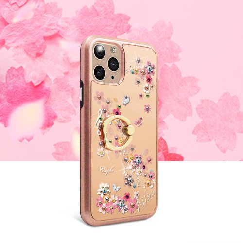 apbs 雅品仕 水晶彩鑽手機殼 iPhone 11 全系列水晶彩鑽全包鏡面指環扣雙料手機殼-彩櫻蝶舞