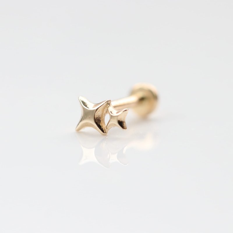 14K 雙星芒鎖珠(圓餅款) (單個) - 耳環/耳夾 - 貴金屬 金色