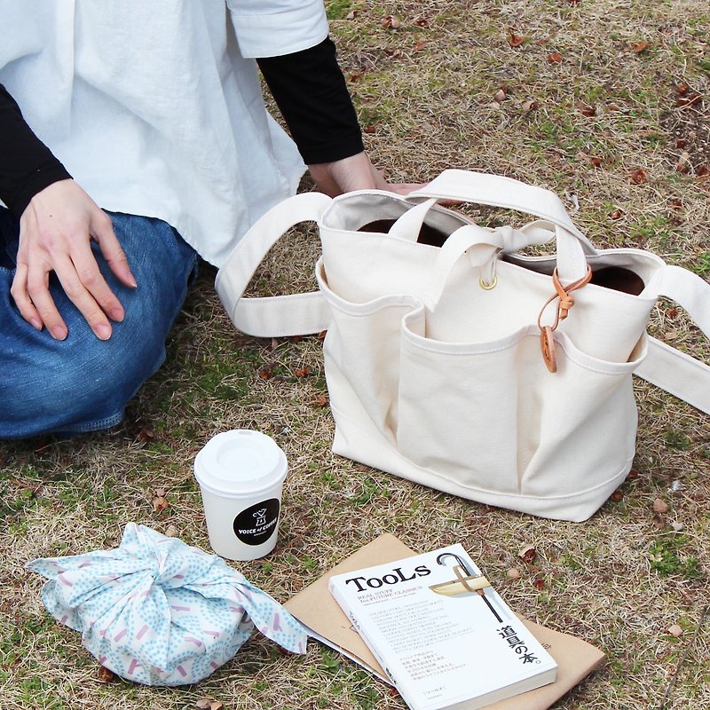 nap: Generation Kurashiki canvas shoulder bag - Messenger Bags & Sling Bags - Cotton & Hemp White