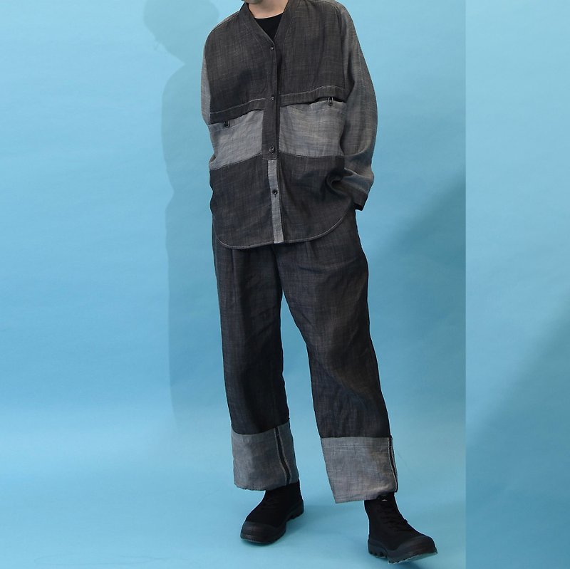 Two-tone denim reversible wide-cut pants - Men's Pants - Cotton & Hemp Gray