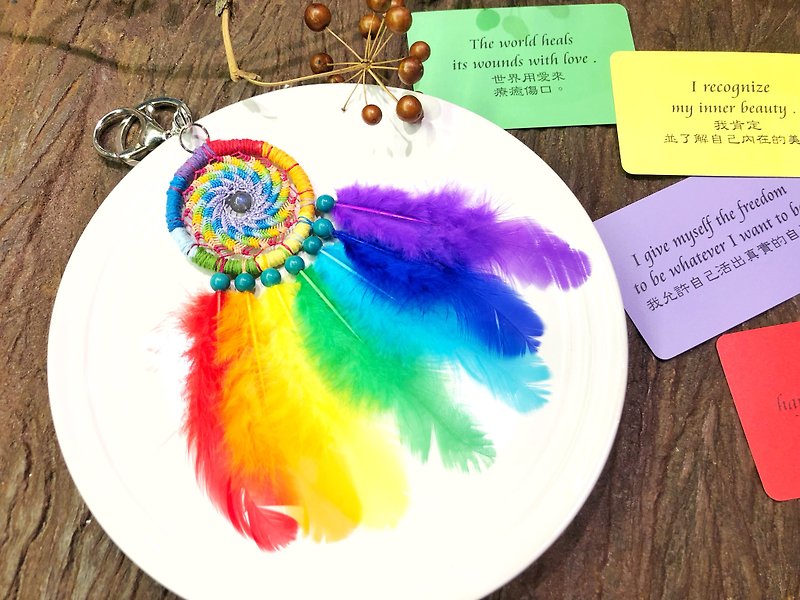 Soul Dream Catcher Rainbow Love | Custom Handmade Charm Healing Small Objects Gifts for Lovers - พวงกุญแจ - ผ้าฝ้าย/ผ้าลินิน หลากหลายสี