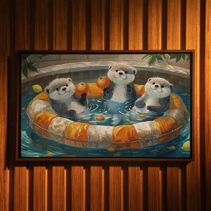 カワウソの湯 - カワウソのご近所さん三人組【ヤモリパズル】 - 置物 - 木製 オレンジ