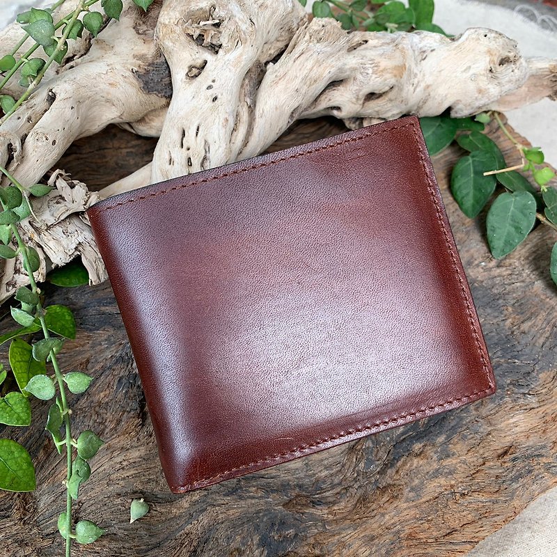 Leather short clip full cow leather short clip-deep coffee / father's day gift lucky wallet engraving service - Wallets - Genuine Leather Brown
