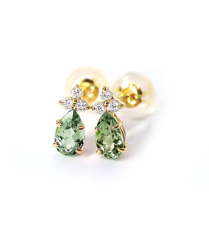 K18 グリーンサファイア&ダイヤモンドのポストピアス ~Ello Lilas~ 9月誕生石 - 耳環/耳夾/耳骨夾 - 寶石 綠色