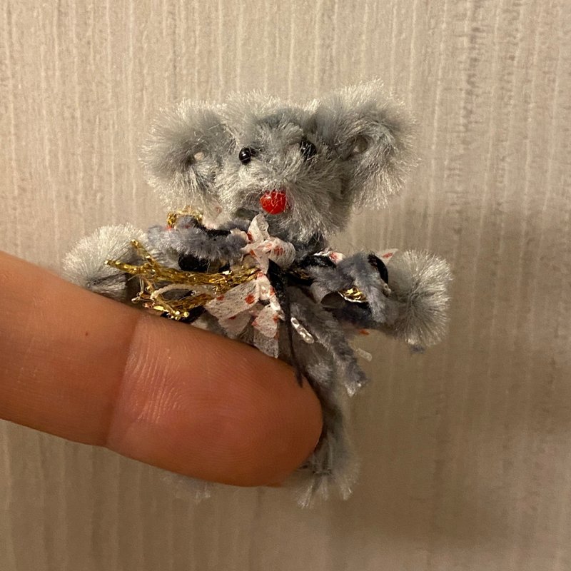 紅鼻小熊 5cm bear灰-毛根扭扭棒手作/娃娃寵物玩偶 - 其他 - 其他材質 灰色