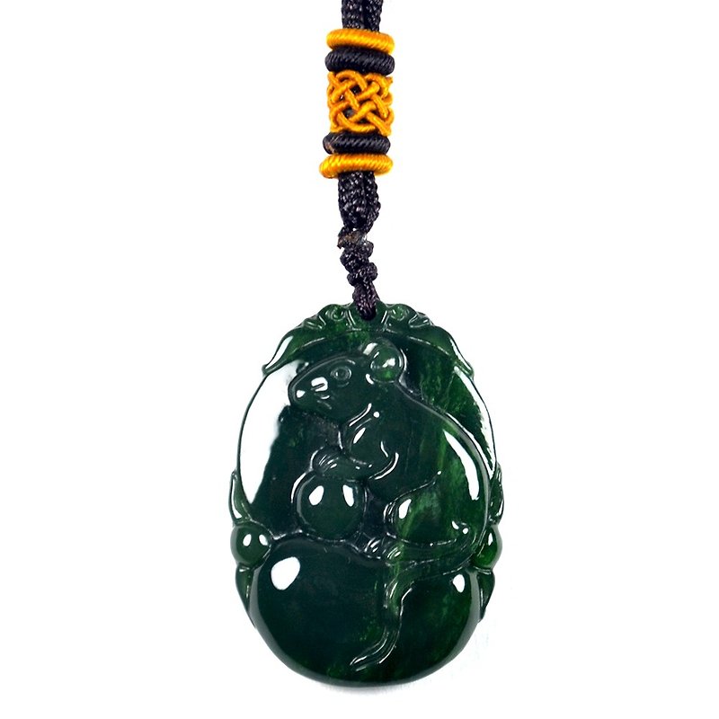 Nephrite Jade_Chinese Zodiac / Animal Sign: Rat Traditional Knot Pendant - Necklaces - Jade Green