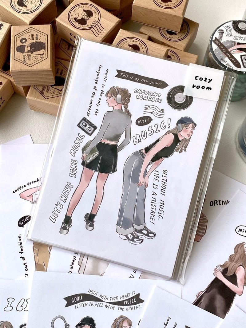 Cozyroom/女子聽音樂明信片十入明信片優惠套組 - 卡片/明信片 - 紙 白色