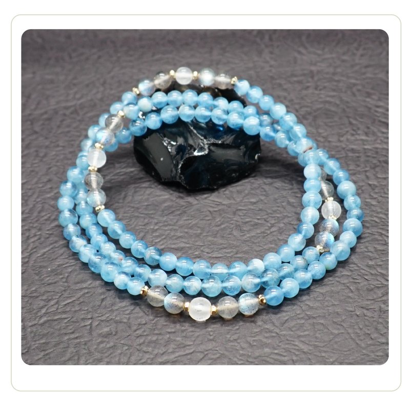 Zen | 108念珠 108 Beads  海藍寶 灰月亮石 月亮石 六字大明咒 - 手鍊/手環 - 水晶 