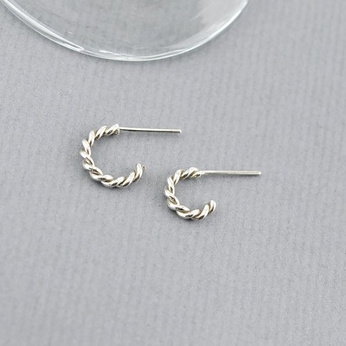 GreenRock Jewelry 麻花C形耳環(單只) 925純銀
