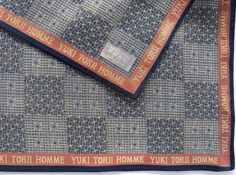 Yuki Tori Homme ヴィンテージ ハンカチ チェス盤柄 47cm x 47cm - ハンカチ - コットン・麻 グレー