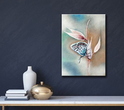 PaintingsFromIrina 掛畫 蝴蝶 Blue Butterfly Painting, Original Art, Handmade Painting 家居裝飾畫 裝飾畫