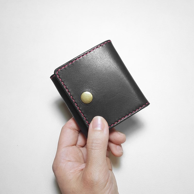 Natural cow leather three-dimensional wallet-change does not fall out design_square_black series - กระเป๋าใส่เหรียญ - หนังแท้ สีดำ