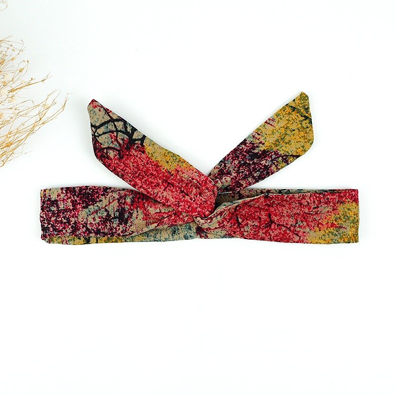Calf Village Calf Village Handmade Hairline Aluminum Hair Band Multi-styled Headband Individuality Wild Comfort Cotton and Hemp {Colorful Silk Tree} Ink Red 【A-154】 - Hair Accessories - Cotton & Hemp Red