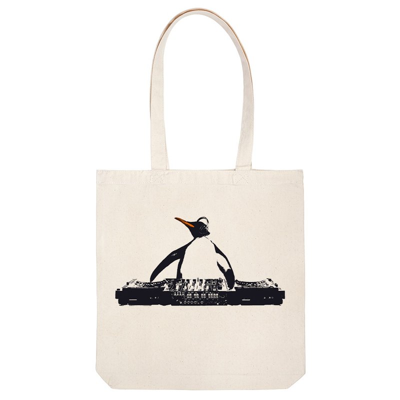 tote bag / DJ penguin - 手提包/手提袋 - 棉．麻 卡其色