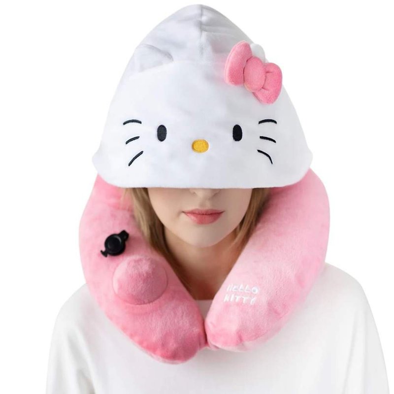 HELLO KITTY 3D INFLATABLE HOODED PILLOW WITH AN AWARD-WINNING 3D PUSH PUMP - หมอนรองคอ - เส้นใยสังเคราะห์ สึชมพู