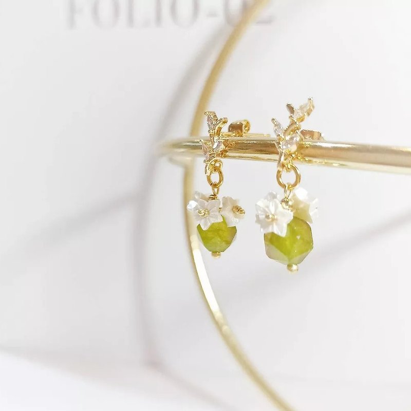 1KM Guoshi Awakening·Elegant floral semi- Gemstone earrings-2 colors - Earrings & Clip-ons - Semi-Precious Stones 