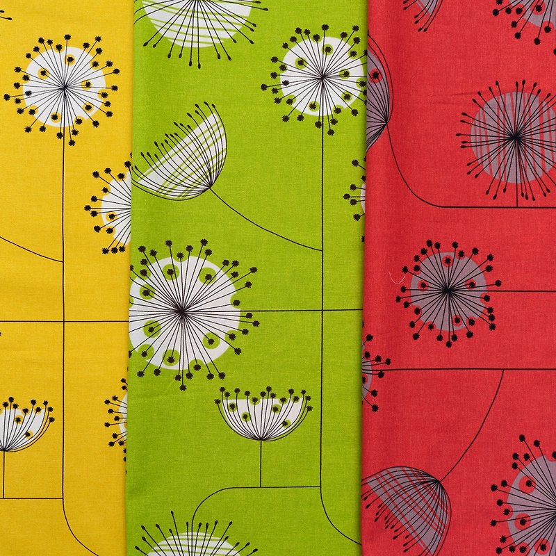 Thick cotton fabric (3 colors of dandelion) / ruler (30x114cm) / material cloth diy patchwork - Knitting, Embroidery, Felted Wool & Sewing - Cotton & Hemp Multicolor